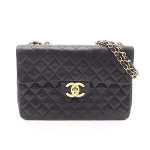 Chanel Matelasse Single Flap Shoulder Bag Lambskin Sheepskin Black